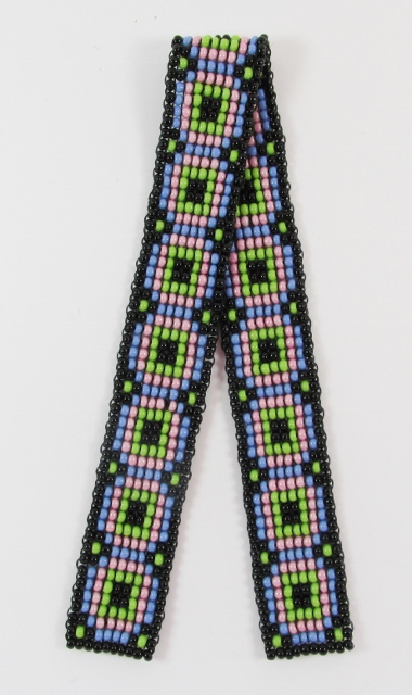 Blue, Pink and Green film strip design 
on black background beaded bookmark