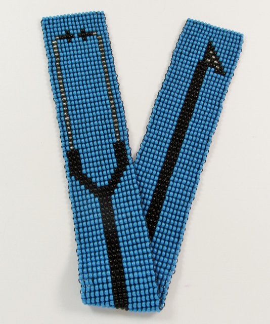 Blue glass beaded bookmark 
with black and silver stethoscope design