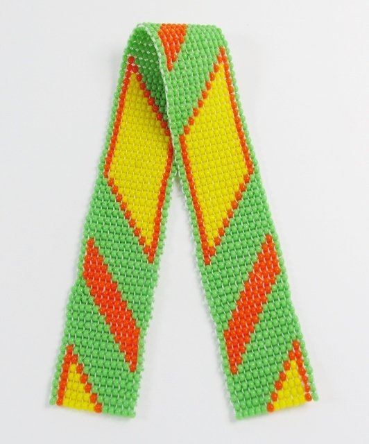 Green, orange and yellow 
glass beaded bookmark