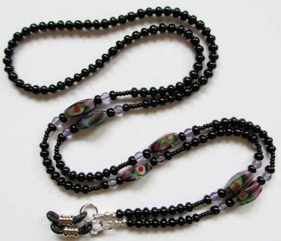 Black 
and Purple Beaded Eyeglass Necklace