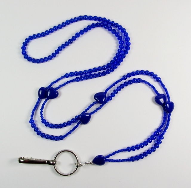 Cobalt Blue 
Glass Beaded Lanyard with Heart Beads