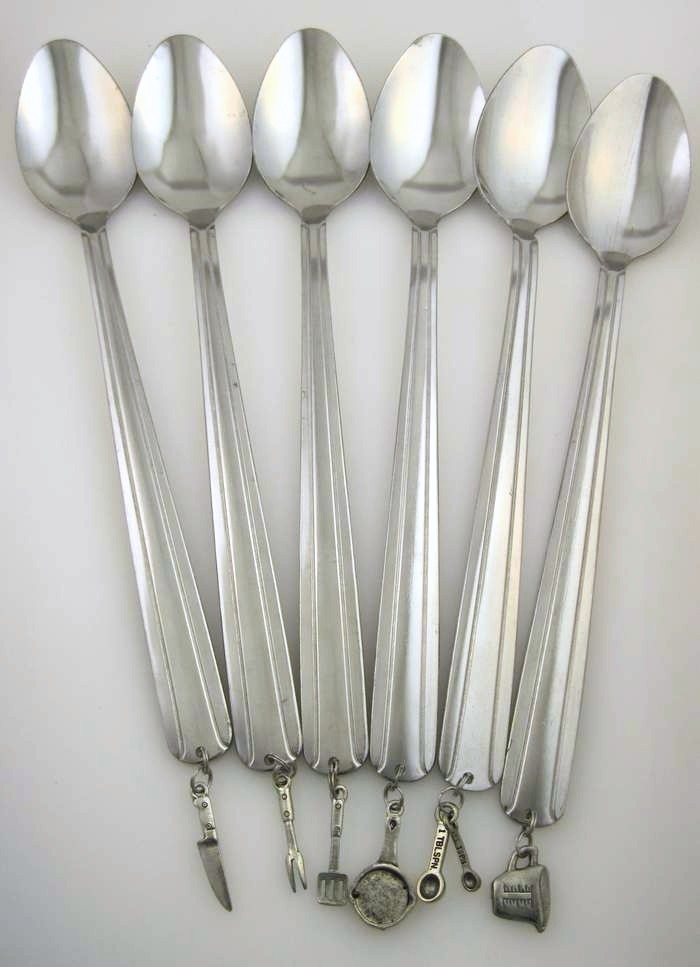 Set of 
Stainless Steel Iced Teaspoons with Assorted Kitchen Utensil Charms
