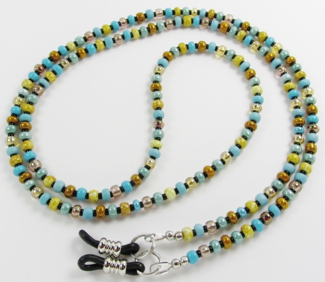 Blue, 
Brown and Black Multi Colored Eyeglass Necklace
