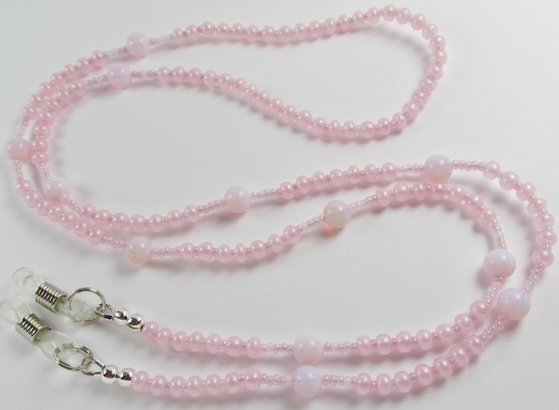 Pink 
glass beaded eyeglass necklace