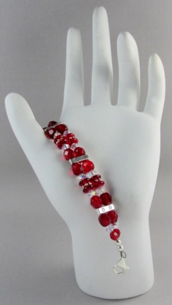 Red Glass and 
Clear Swarovski beaded Interchangeable Watch Band