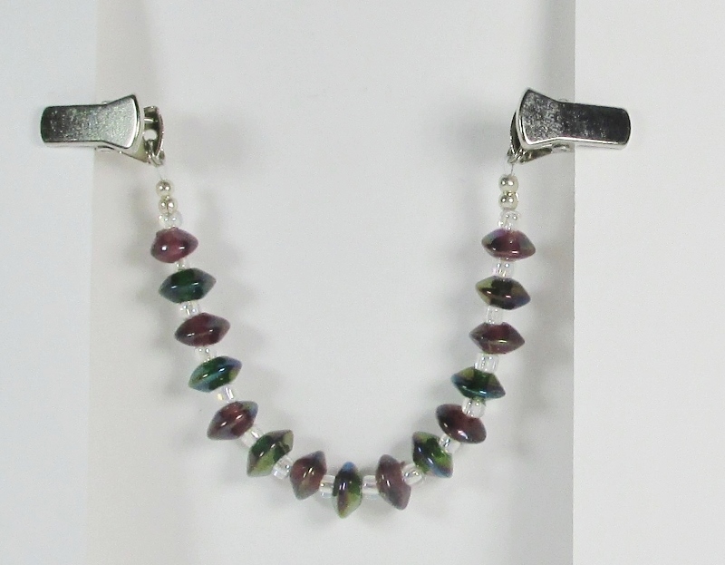 Green and Purple 
beaded Sweater Guard Clip