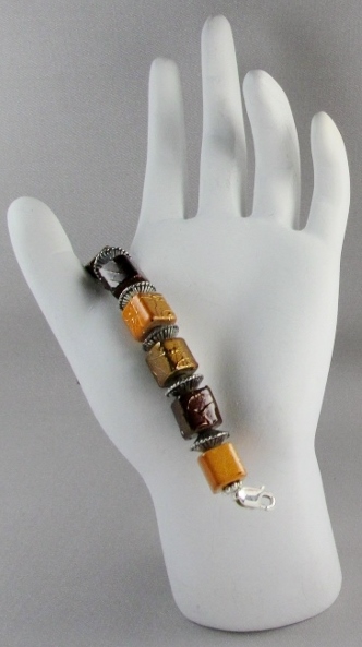 Copper, bronze 
and brown beaded Medical Alert ID bracelet band
